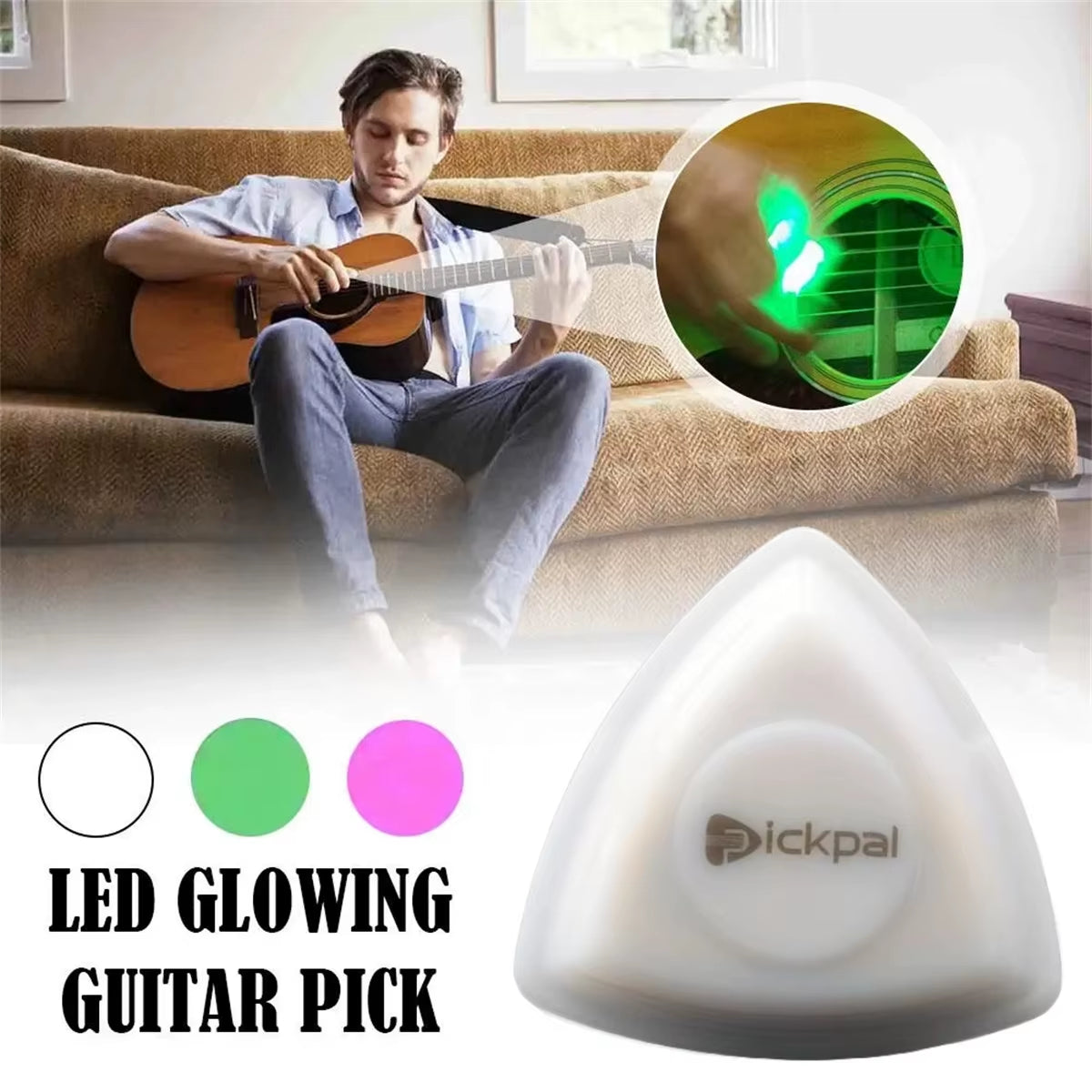 LED Luminous Guitar Pick - ABS Electric Guitar Picks with Three-Color Light Options (White/Green/Purple)