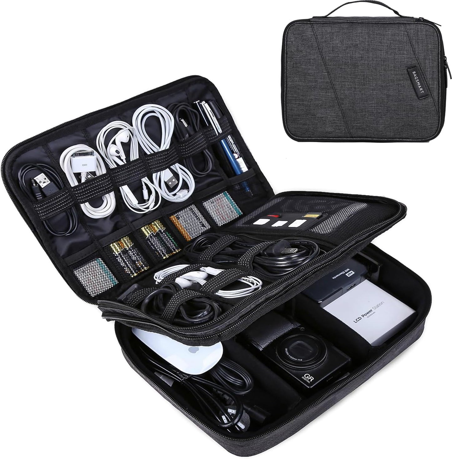 Electronic Organizer,  Accessories Organizer Travel Double Layer Electronics Bag Large for 10.5 Inch Ipad Pro, Adapter, Cables, Black