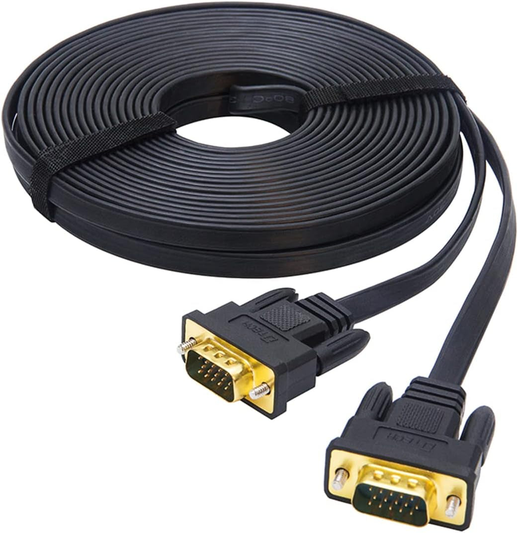 VGA to VGA Cable 50Ft Long Thin Flat 15 Pin Computer Monitor Cord Male to Male SVGA Wire (50 Feet, Black)