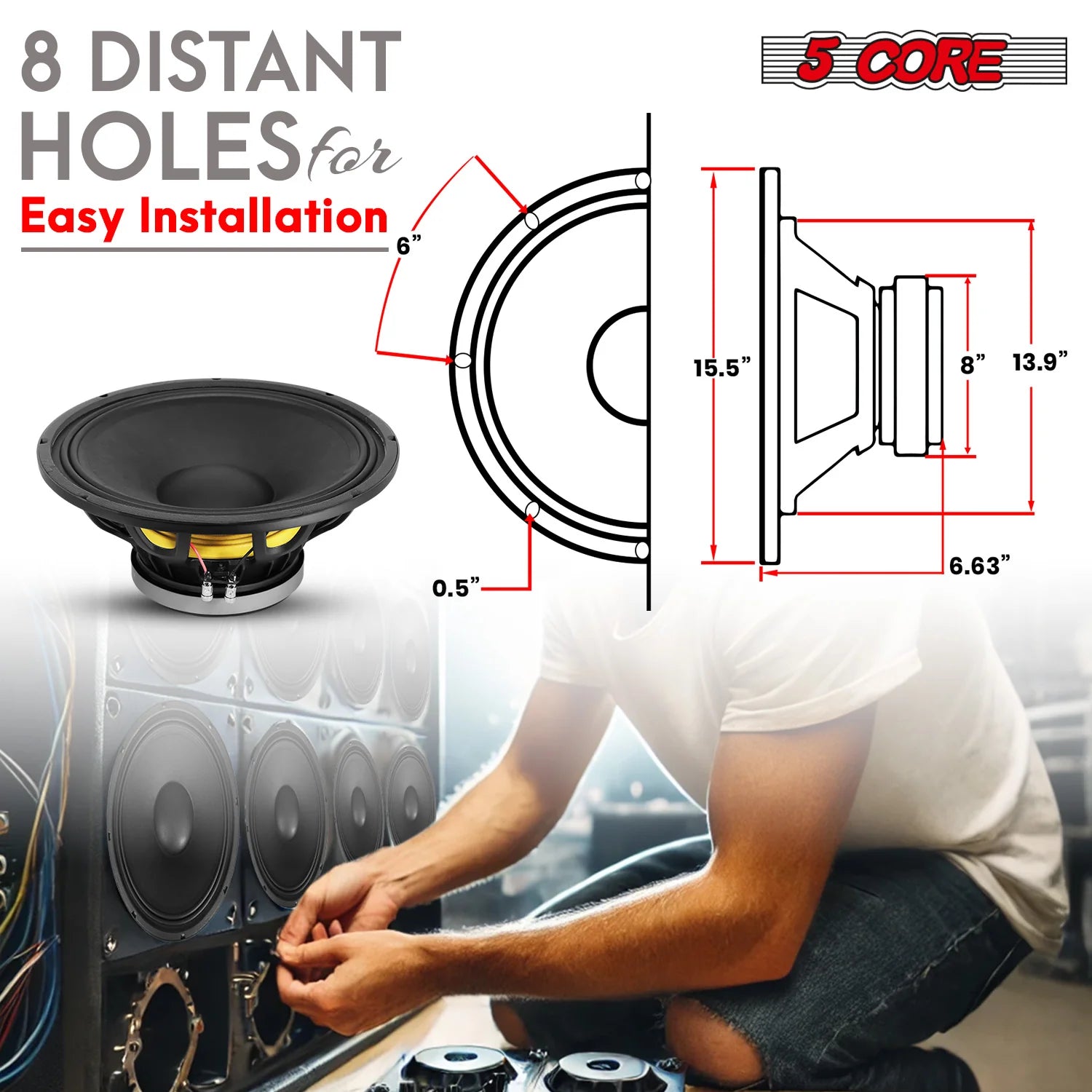 5Core 15 Inch Speaker 2000W Peak 8 Ohm Aluminum Frame Replacement DJ Sub Woofer