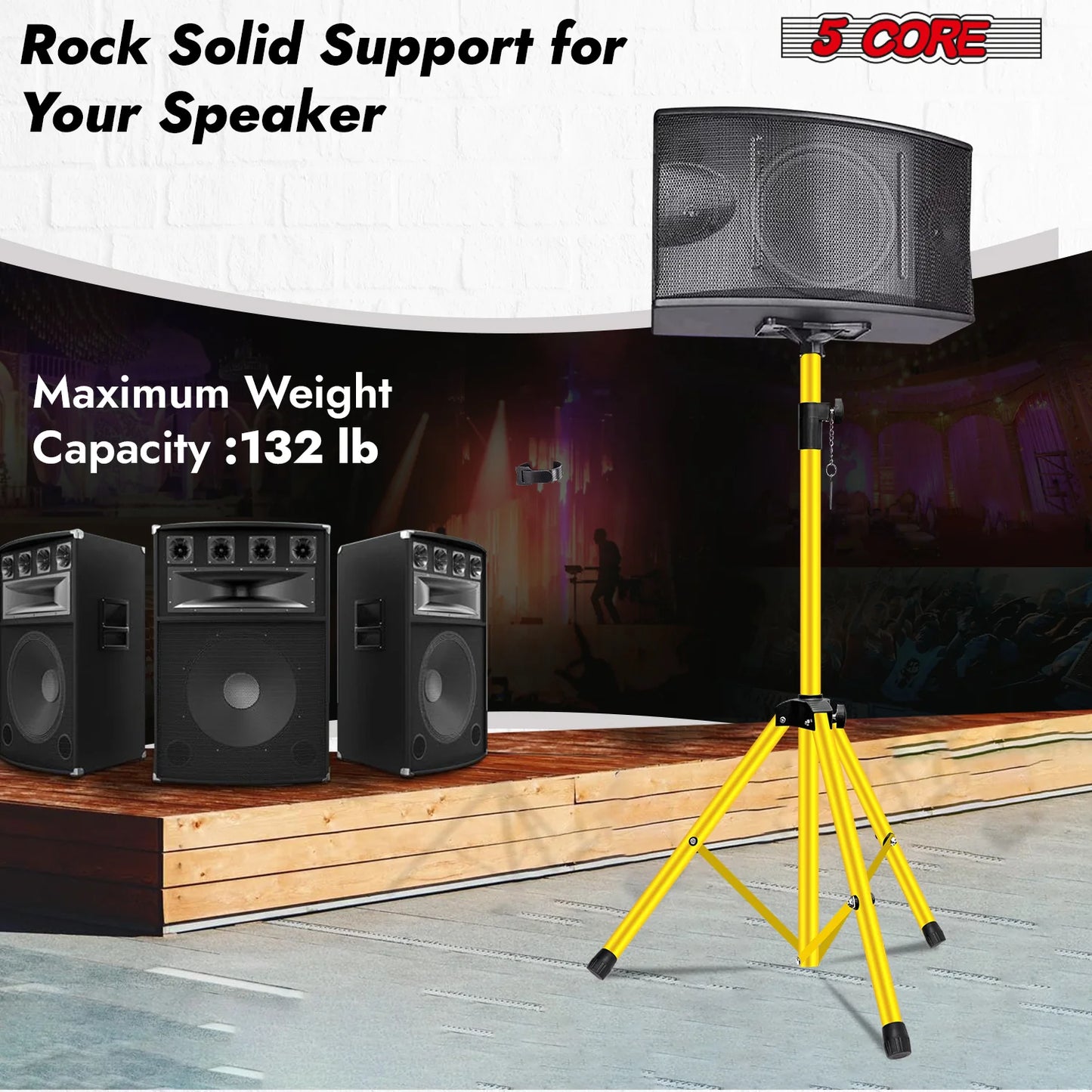 5Core Speaker Stand Tripod Tall Adjustable 72 Inch DJ Pole Mount Studio Monitor Stands Yellow