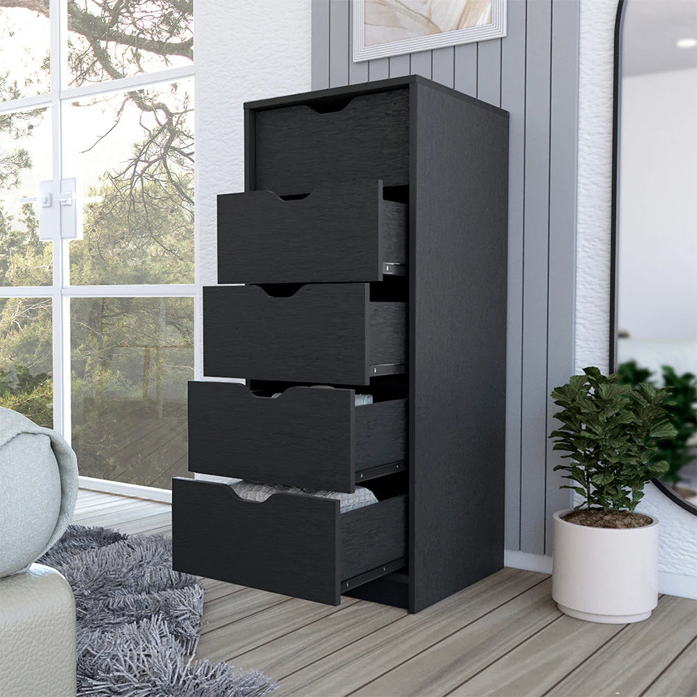 Dresser Kamran, Five Drawers Narrow, Black Wengue Finish