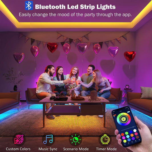 32.8Ft Led Strip Lights Smart App Music Sync Color Changing RGB Led Light Strips Bluetooth LED Strips with Remote Led Lights for Bedroom Home Decoration