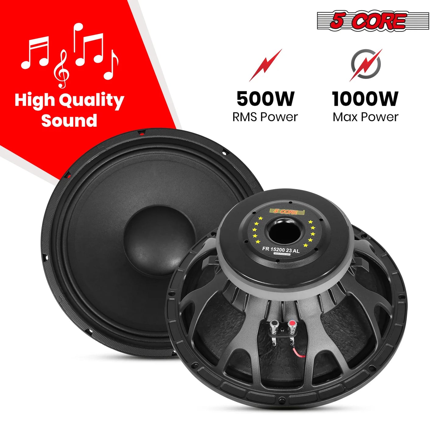 5Core 15 Inch Speaker 2000W Peak 8 Ohm Aluminum Frame Replacement DJ Sub Woofer