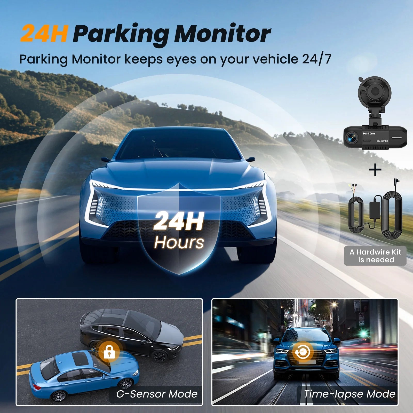 Dash Cam Front and Inside, 1080P FHD Car Camera with Rear IR Night Vision, Accident Lock, 24H Park Mode, G-Sensor, Included 32GB Card