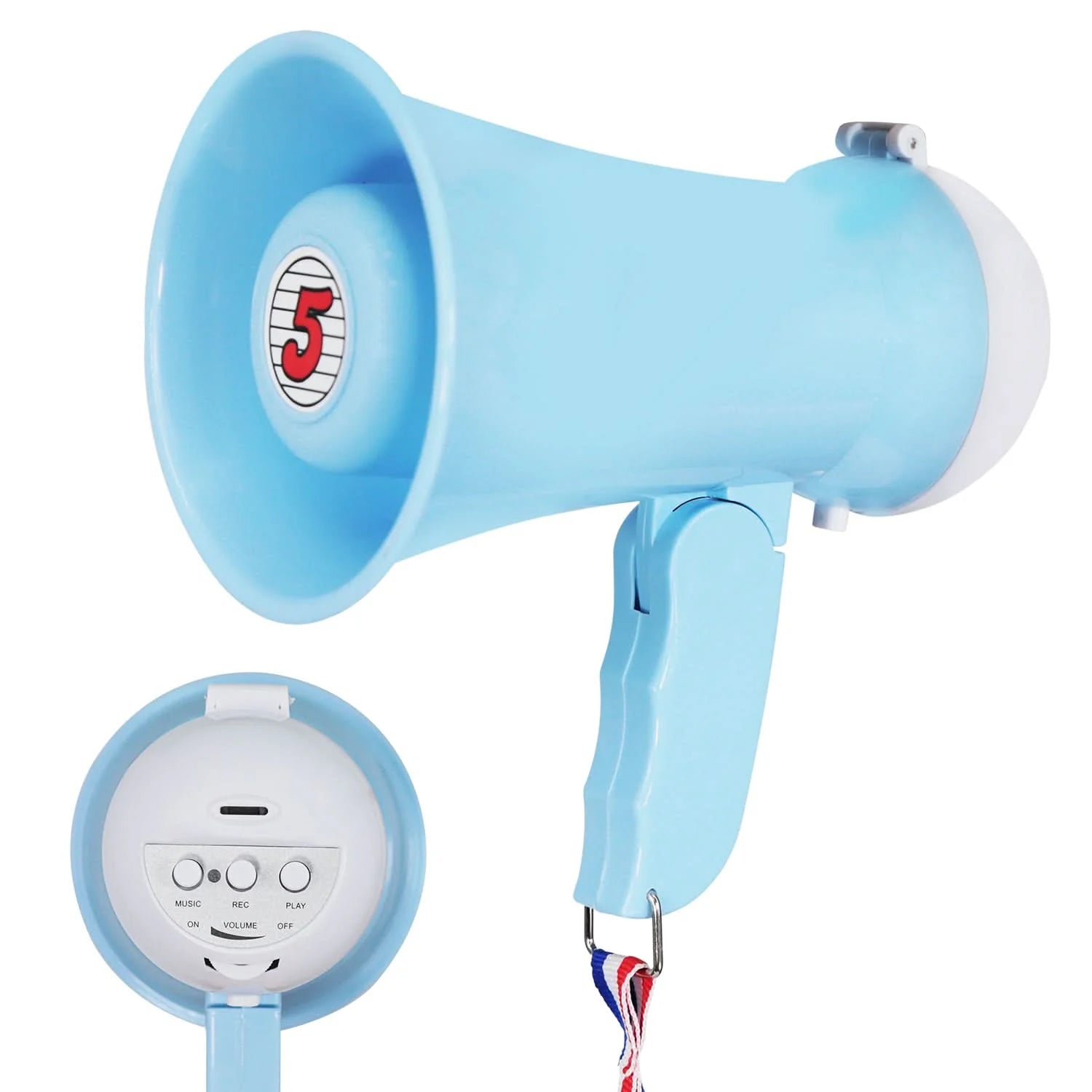 5 Core Megaphone Bullhorn Speaker 15W Mini Battery Power Bull Horn W Siren 400 Yard Range SKY BLUE