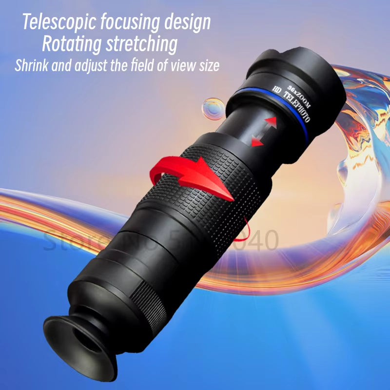 HD 36X Zoom Telescope Telephoto Lens Monocular Phone Camera Lens Mini Metal Telescope Mobile Telephoto Lens for Camping Tourism