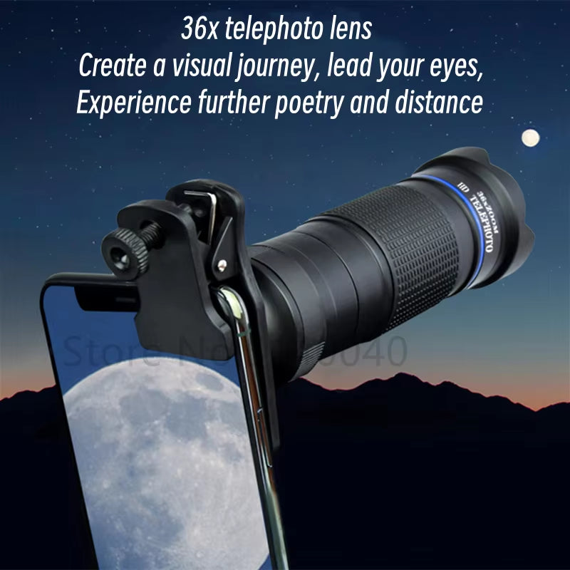 HD 36X Zoom Telescope Telephoto Lens Monocular Phone Camera Lens Mini Metal Telescope Mobile Telephoto Lens for Camping Tourism