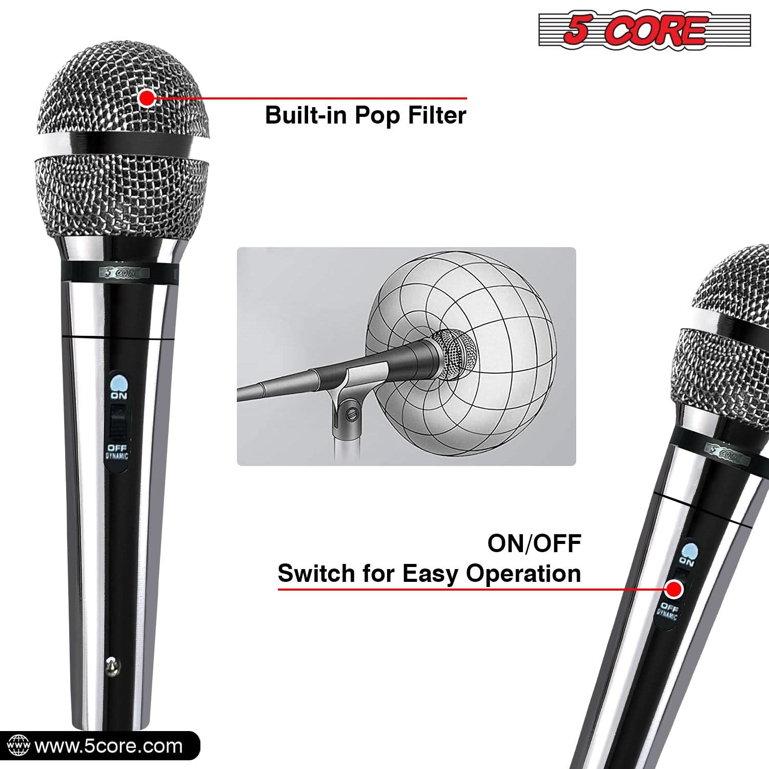 5Core XLR Microphone Dynamic Mic Karaoke Singing Studio Mics Handheld Microfono