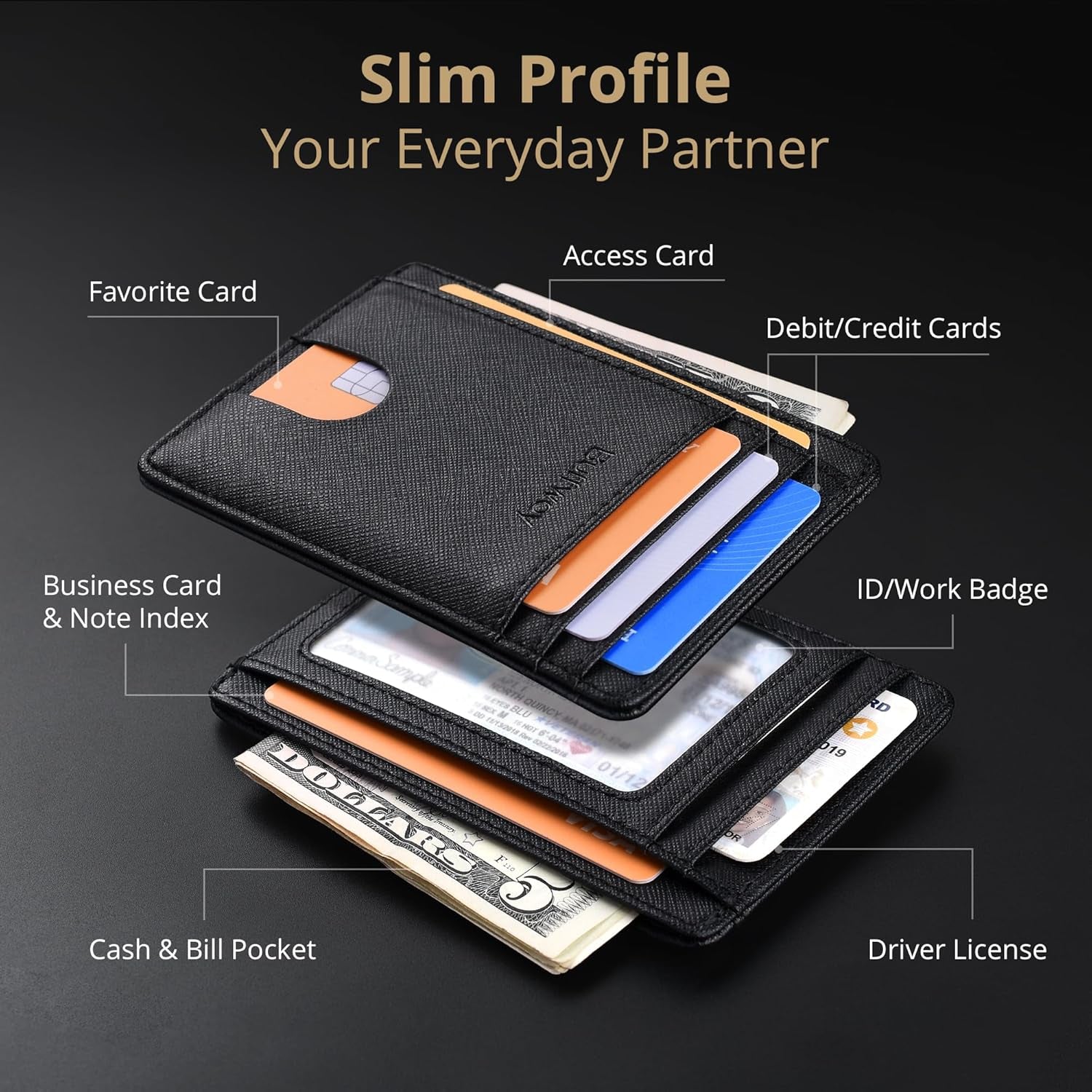 Slim Minimalist Front Pocket RFID Blocking Leather Wallets for Men and Women