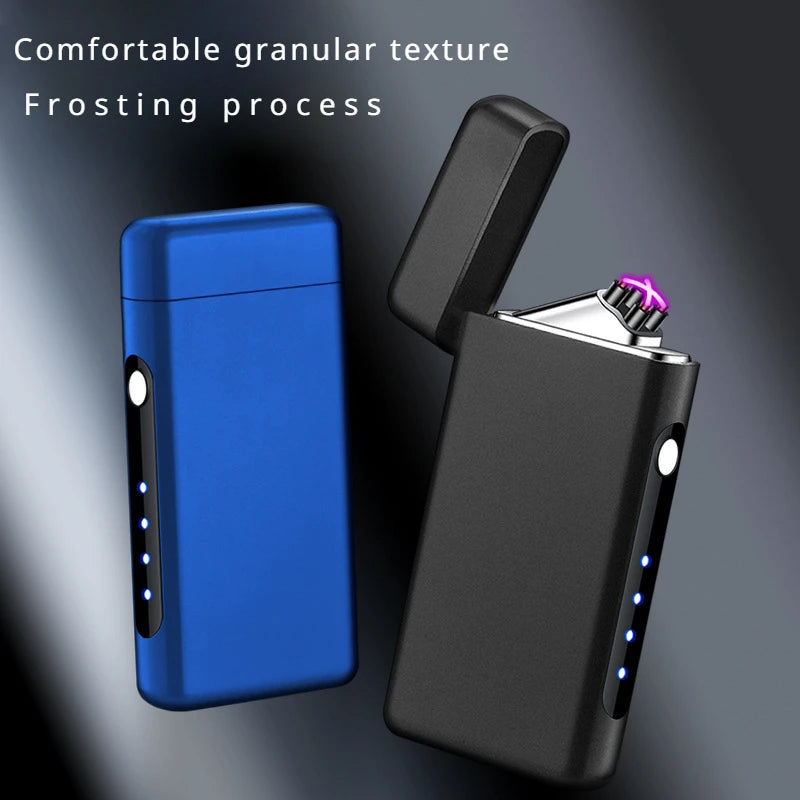 Windproof Double Arc Lighter Type-C USB Charging Lighter LED Power Display Pulse Plasma Outdoor Portable Men's Lighter