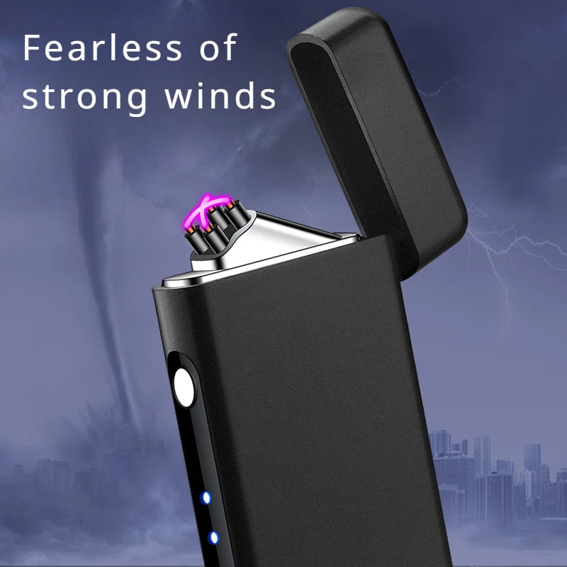 Windproof Double Arc Lighter Type-C USB Charging Lighter LED Power Display Pulse Plasma Outdoor Portable Men's Lighter