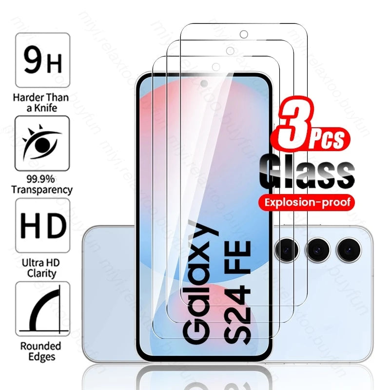 S24FE Cover 3Pcs Tempered Glass Screen Protector Case for Samsung Galaxy S24 FE 5G Protective Glass Samsun Sumsung S 24 FE 24FE