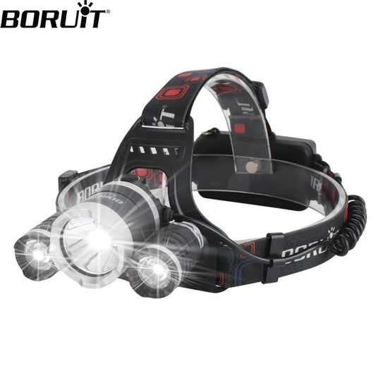 BORUiT RJ-3000 Powerful LED Headlamp 3000LM Type-C Rechargeable Headlight Waterproof Head Torch Fishing Hunting Lantern