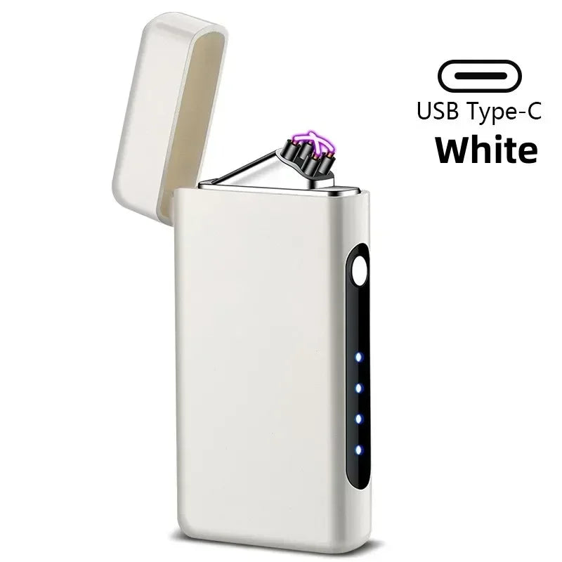 Windproof Double Arc Lighter Type-C USB Charging Lighter LED Power Display Pulse Plasma Outdoor Portable Men's Lighter