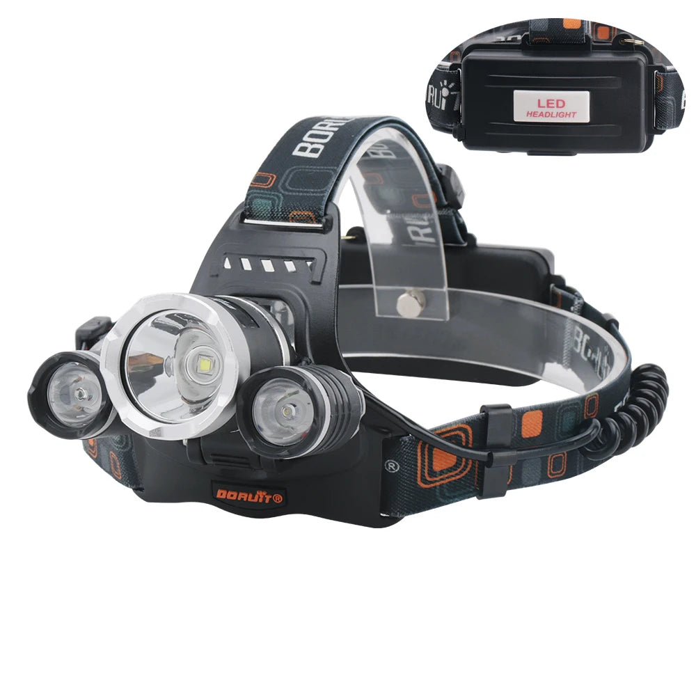 BORUiT RJ-3000 Powerful LED Headlamp 3000LM Type-C Rechargeable Headlight Waterproof Head Torch Fishing Hunting Lantern