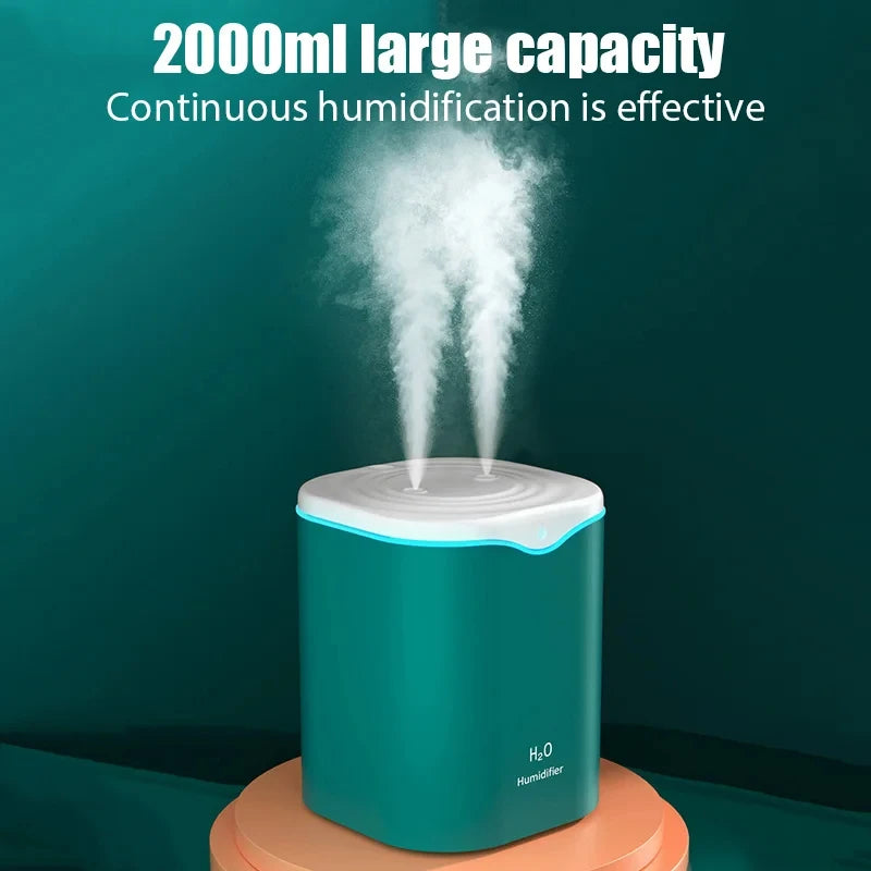 Large Capacity Dual Spray Humidifier Usb Home Bedroom 2L Silent Water Replenisher Air Purifier Wireless Water Diffuser Office