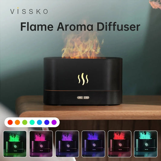 Vissko Aroma Flame Diffuser 180ML Air Humidifier Ultrasonic Aromatherapy Cool Mist Maker Essential Oil Lamp Difusers For Home