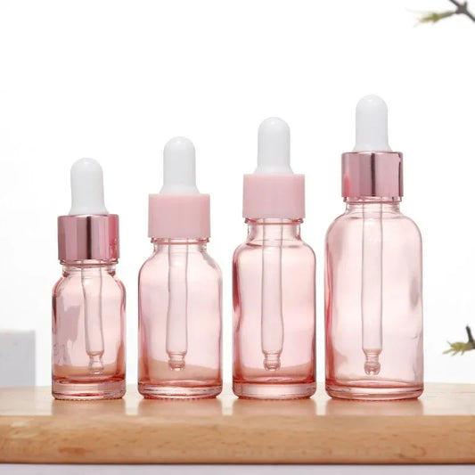 Dropper Bottles Refillable 5-100ML Rose Lid Cosmetic Container Pink Glass Aromatherapy Liquid for Essential Massage Oil Pipette