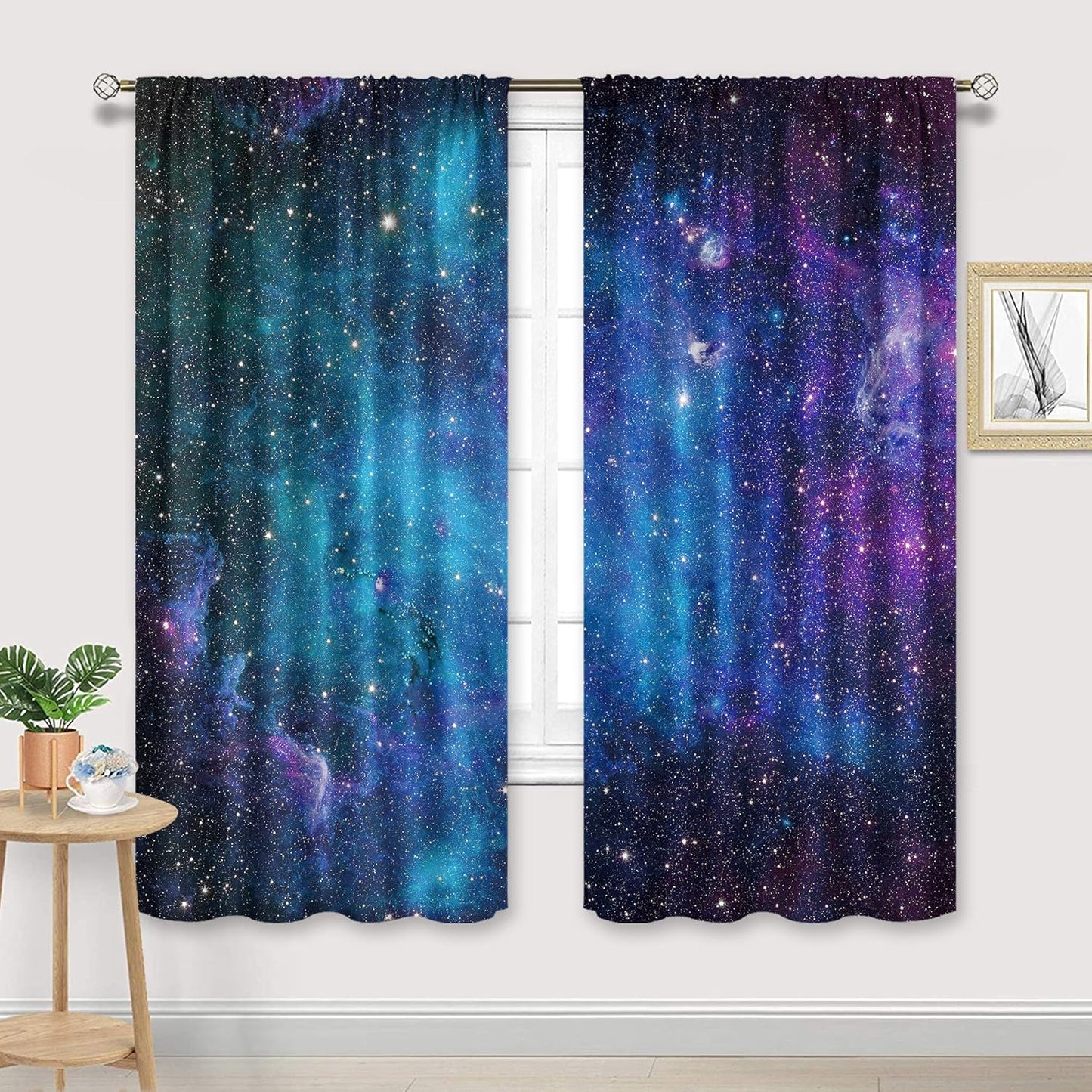 Kids Galaxy Outer Space Nebula Curtains 42W X 63L Inch Rod Pocket Blue Universe Planets Boys Girls Constellation Fantasy Starry Stars Trippy Bedroom Living Room Window Drapes Fabric 2 Panels