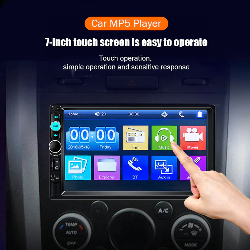 7" Double 2 DIN Car MP5 Player Bluetooth Touch Screen Stereo Radio with Camera