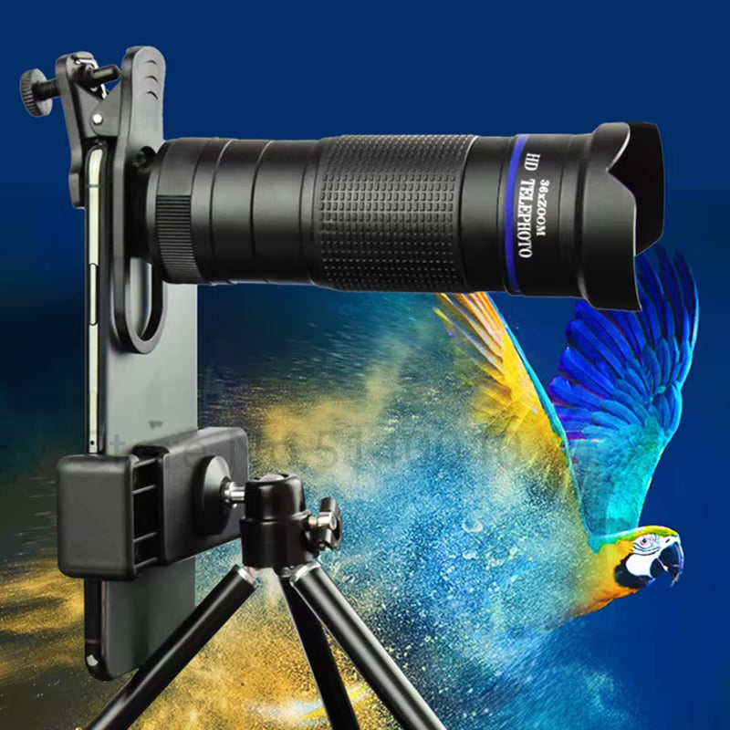 HD 36X Zoom Telescope Telephoto Lens Monocular Phone Camera Lens Mini Metal Telescope Mobile Telephoto Lens for Camping Tourism