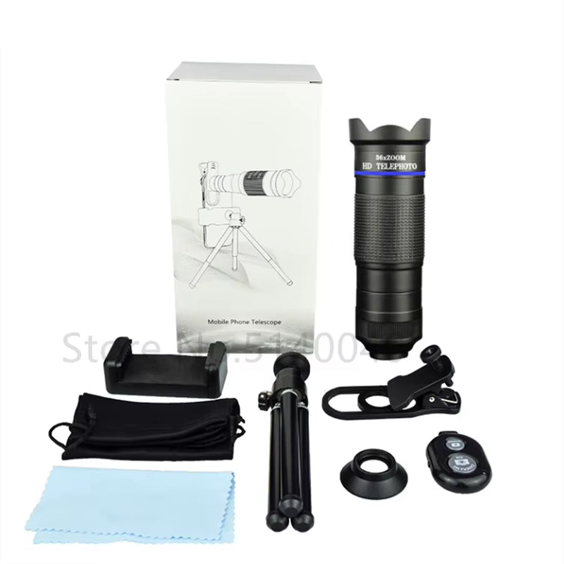 HD 36X Zoom Telescope Telephoto Lens Monocular Phone Camera Lens Mini Metal Telescope Mobile Telephoto Lens for Camping Tourism