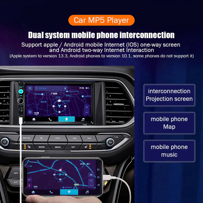 7" Double 2 DIN Car MP5 Player Bluetooth Touch Screen Stereo Radio with Camera