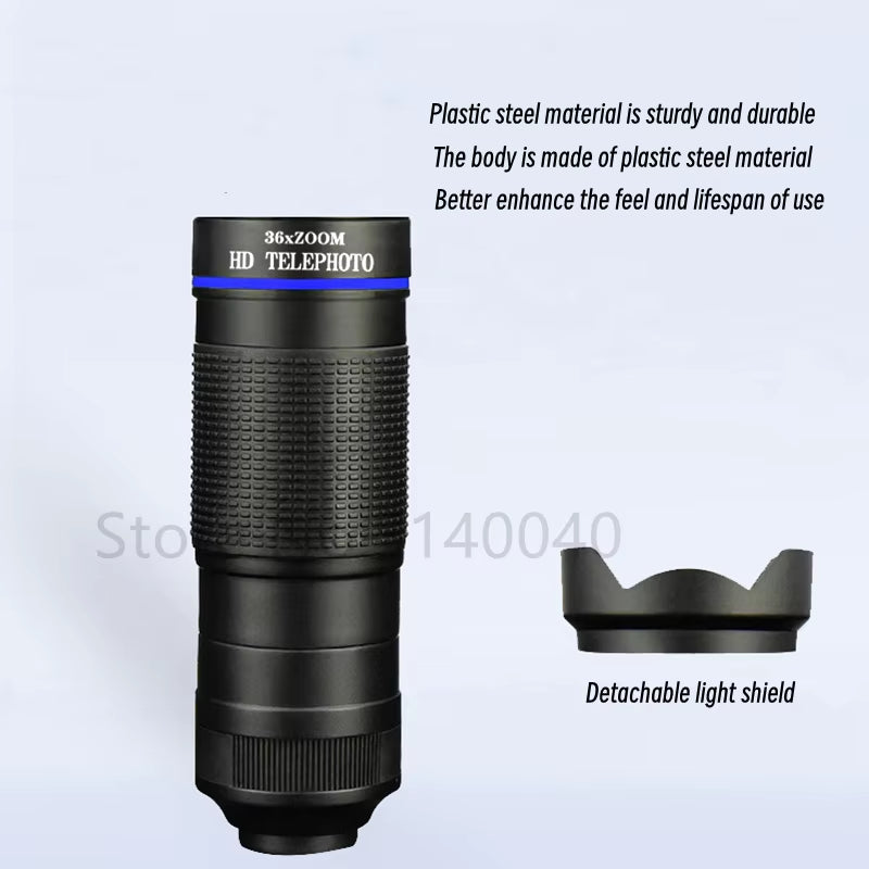 HD 36X Zoom Telescope Telephoto Lens Monocular Phone Camera Lens Mini Metal Telescope Mobile Telephoto Lens for Camping Tourism