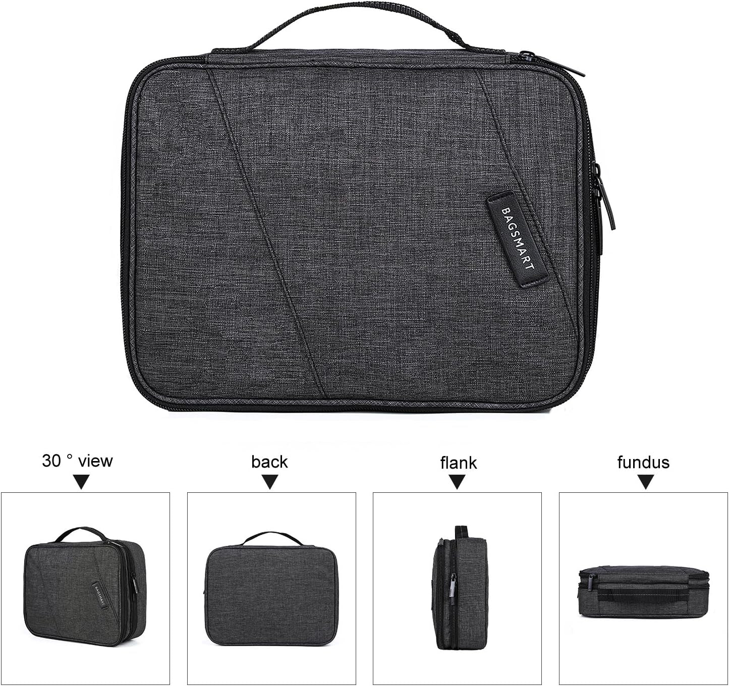 Electronic Organizer,  Accessories Organizer Travel Double Layer Electronics Bag Large for 10.5 Inch Ipad Pro, Adapter, Cables, Black